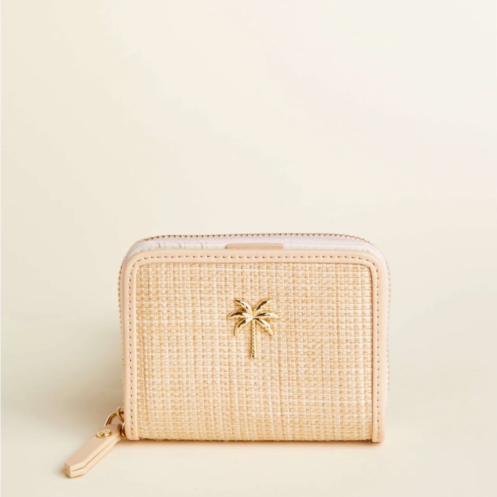 Spartina 449 Woven Palm Zip Wallet in Light Beige and Gold